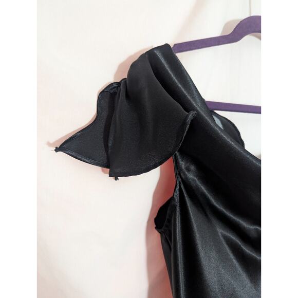 Vtg Fashion Dove Black Satin Flutter Sleeve Maxi Dress M/L P1 Whimsigoth Fairy - Picture 3 of 5